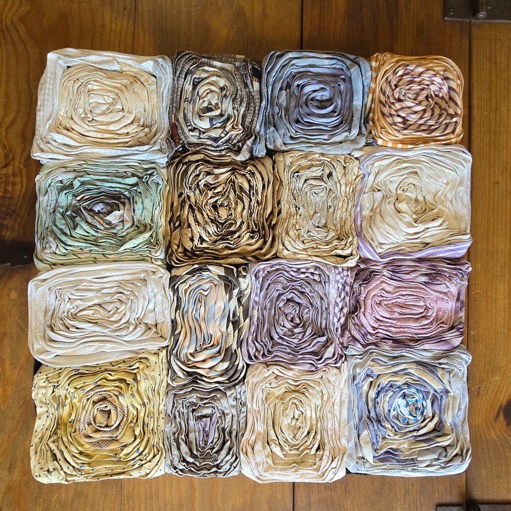 Vintage Dreamweavers Handmade Silk Tie Pillow Cover with Hand-Rolled Roses
